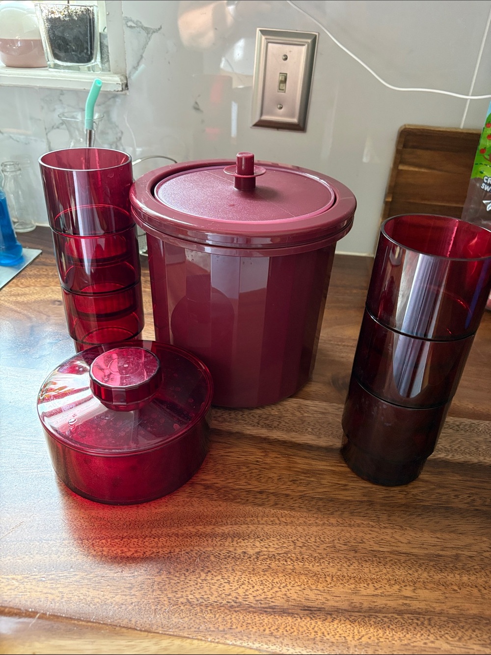Vintage Tupperware Preludio plastic ice bucket and tumbler set